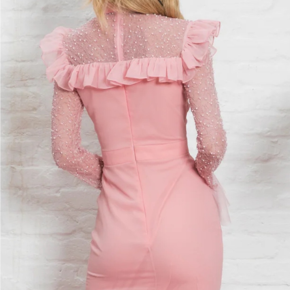 Pink Ribbed Mock Neck Sheath Dress - Picture 3 of 3